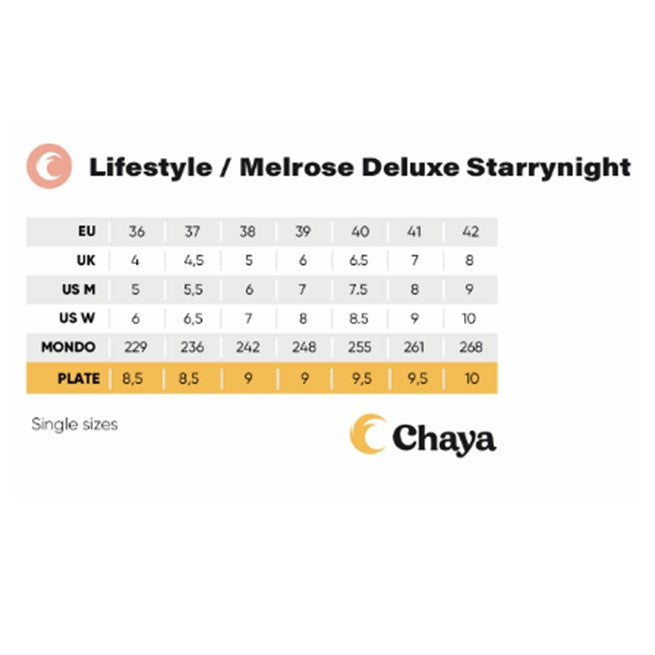 Chaya Melrose Deluxe Starry Night Roller Skates Siza Chart - Lucky Skates