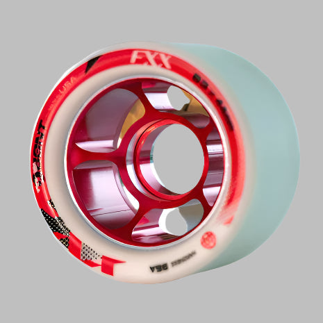 Bont FXX Derby Alloy Indoor Roller Skate Wheels Off White With Red Alloy Hub - 4 Pack - Lucky Skates