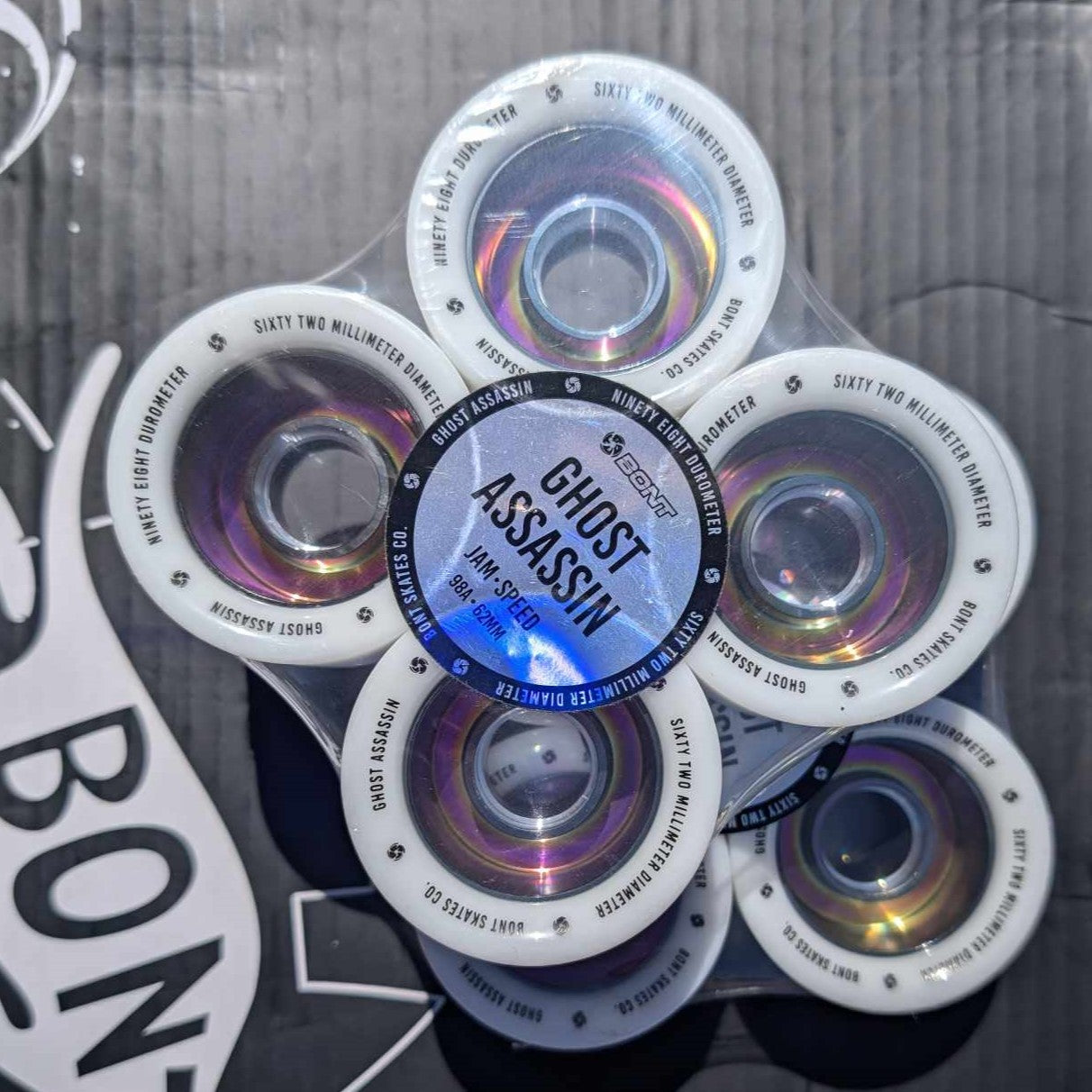 Bont Ghost Assassin Alloy White Wheels 62mm 98A - 4 Pack - Lucky Skates