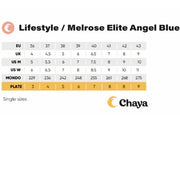 Chaya Melrose Elite Angel Blue Roller Skates  Size Chart - Lucky Skates