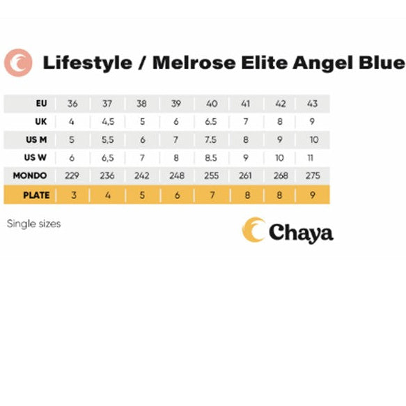 Chaya Melrose Elite Angel Blue Roller Skates  Size Chart - Lucky Skates