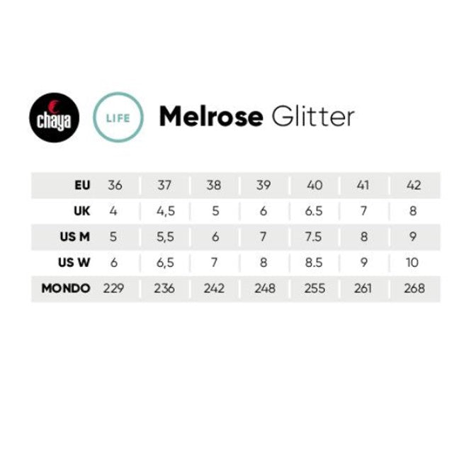 Chaya Melrose Glitter Roller Skates Siza Chart - Lucky Skates