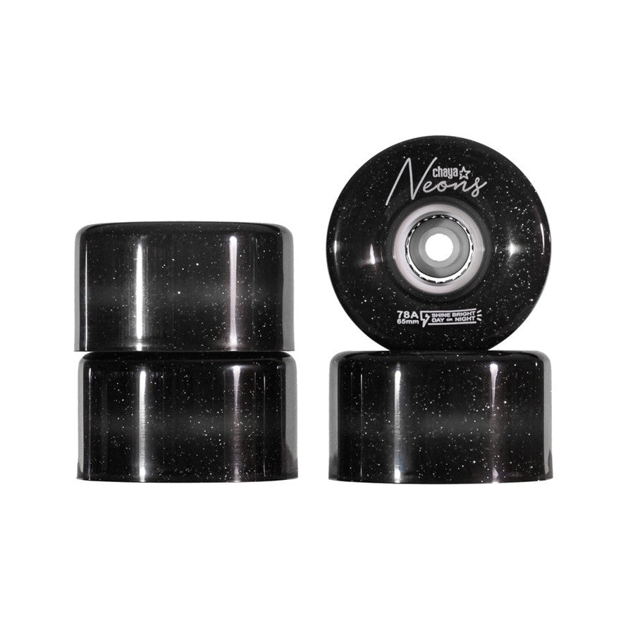 Chaya Light Up Neon Black Glitter  Outdoor Roller Skate Wheels 65mm 78A - 4 Pack - Lucky Skates