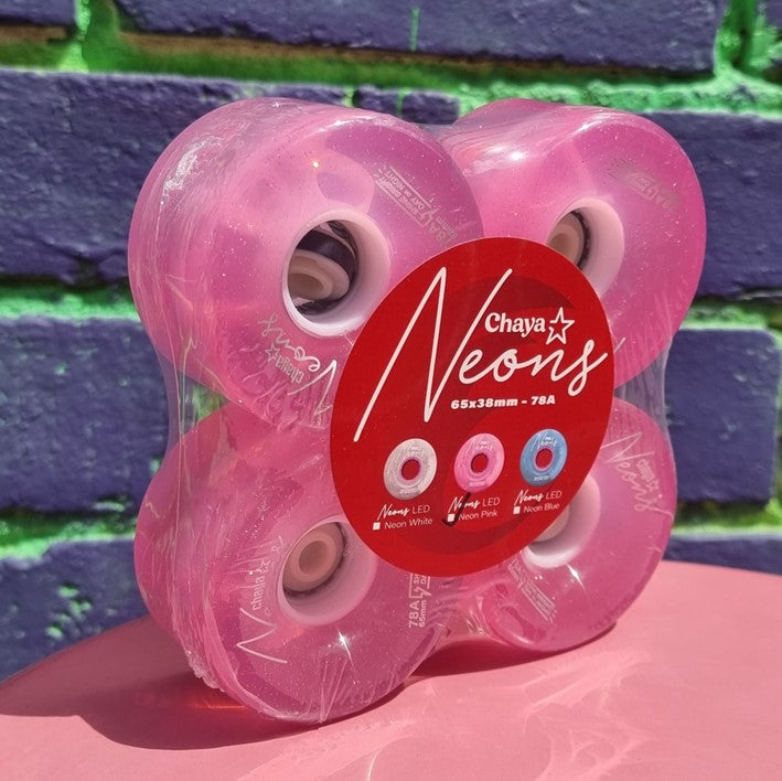 Chaya Light Up Neon Pink Outdoor Roller Skate LED Wheels 65mm 78A - 4 Pack - Lucky Skates