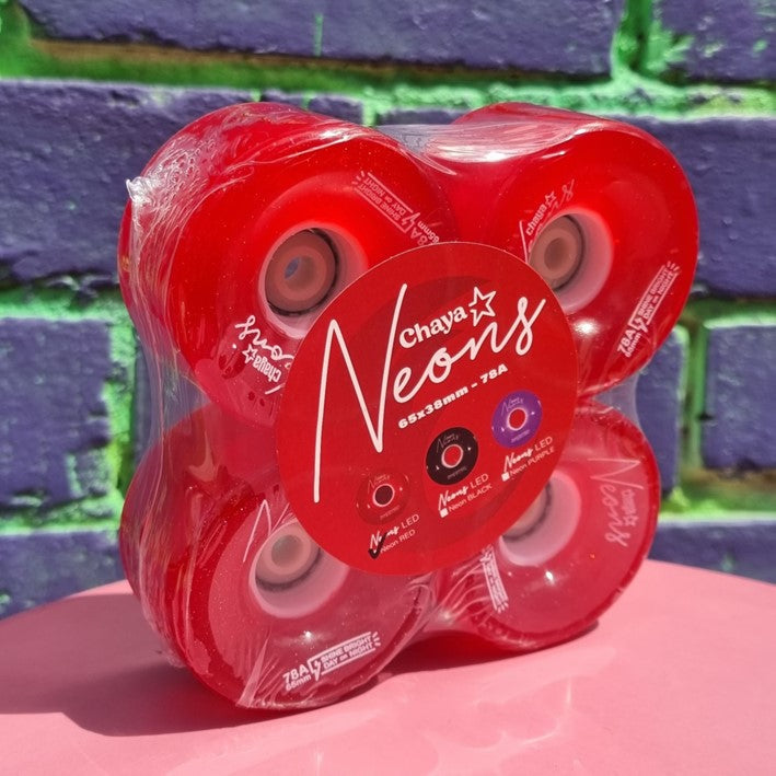 Chaya Light Up Neon Red Outdoor Roller Skate LED Wheels 65mm 78A - 4 Pack - Lucky Skates