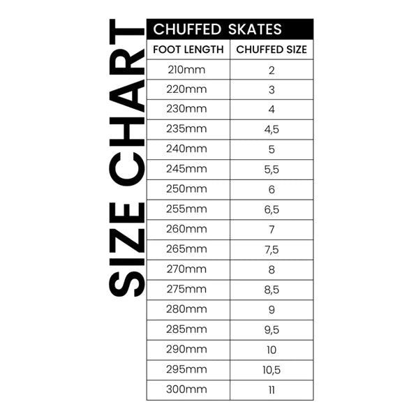 Chuffed Skate Boots Pro Tia Pitman Red/Orange Size Chart - Lucky Skates