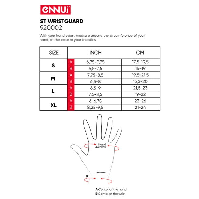 Ennui ST Wrist Guards Size Chart - Lucky Skates