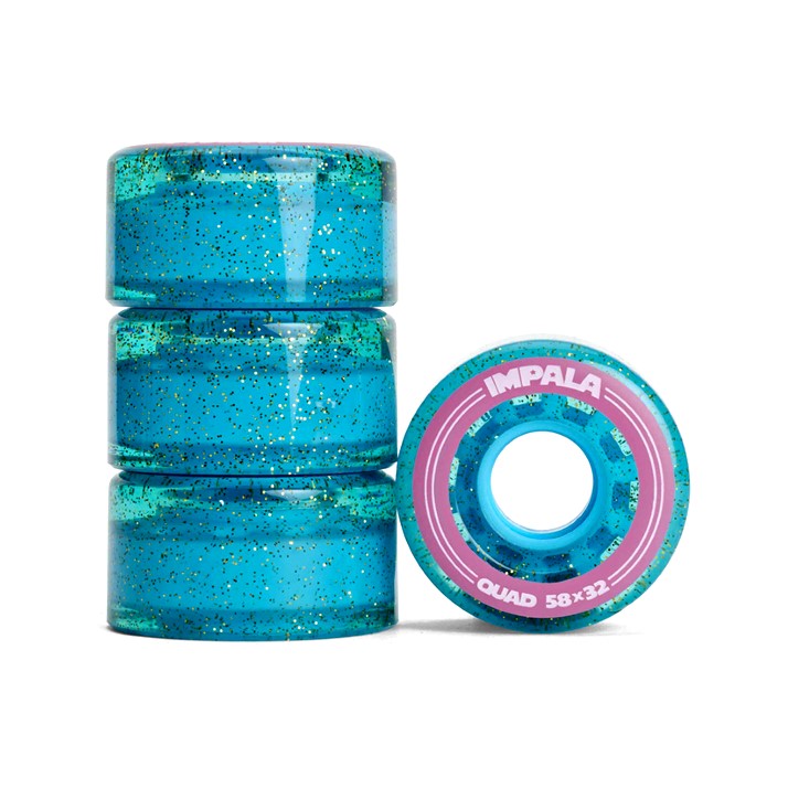 Impala Blue Glitter Indoor Outdoor Roller Skate Wheels - 4 Pack - Lucky Skates