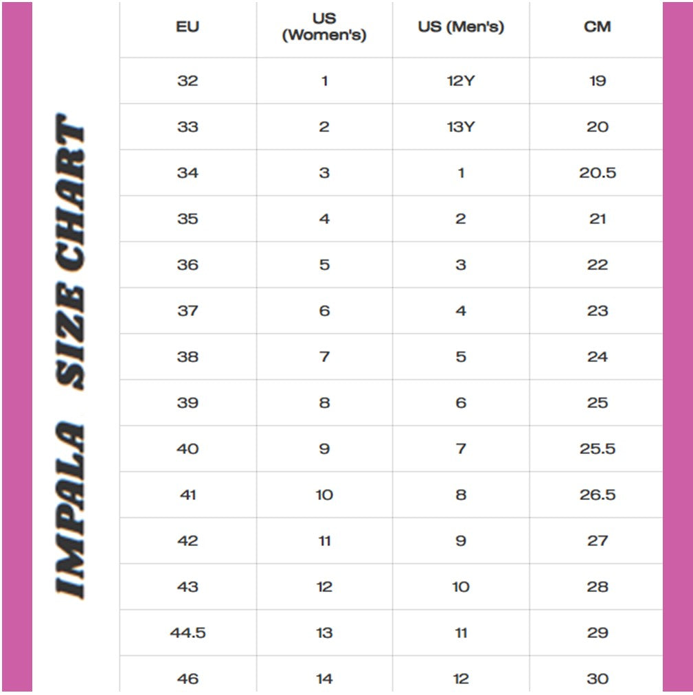 Impala Skates Size Chart - Lucky Skates