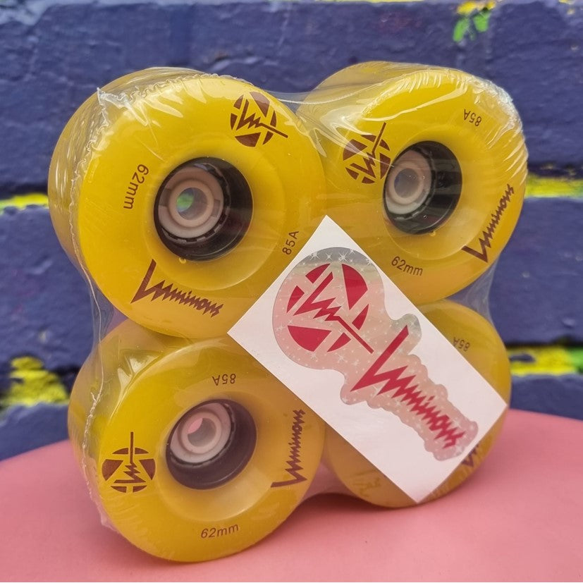 Luminous Light Up Roller Skate LED Roller Skate Wheels Sunray Glow Yellow 62mm 85A - 4 Pack - Lucky Skates