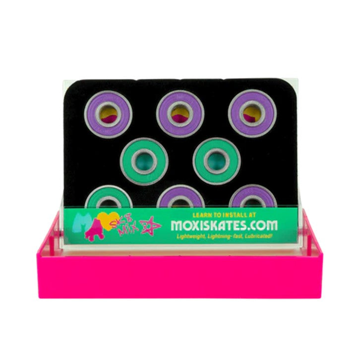 Moxi Mixtape 8mm Green Purple Skate Bearings (16) - Lucky Skates