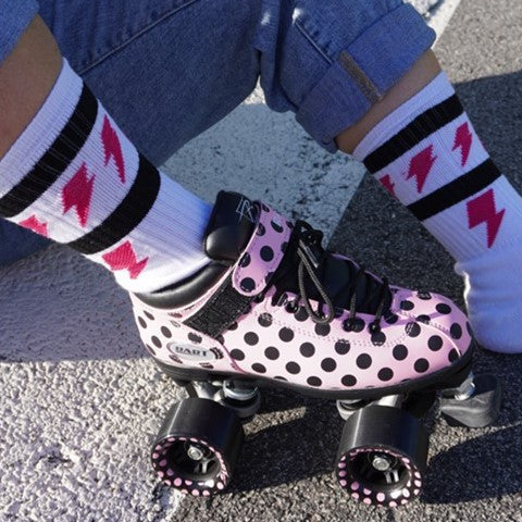 Riedell Dart Pink Polka Dot Quad Indoor Kids Roller Skates - Lucky Skates