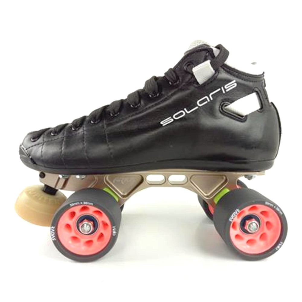 Riedell Solaris Platinum Arius Leather Derby Speed Quad Roller Skates Black - Lucky Skates