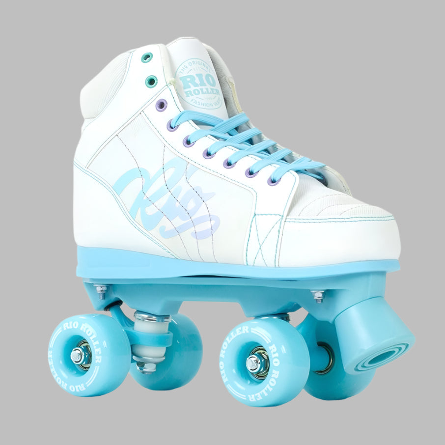 Rio Roller Lumina White Blue Quad Roller Skates - Lucky Skates