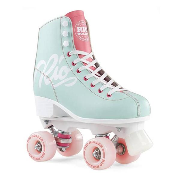 Rio Roller Script Teal and Coral Roller Skates - Lucky Skates