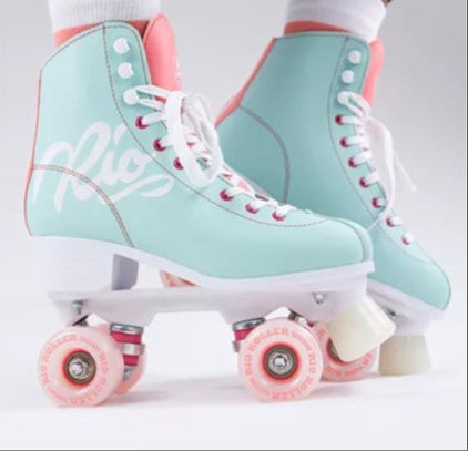Rio Roller Script Teal and Coral Roller Skates - Lucky Skates