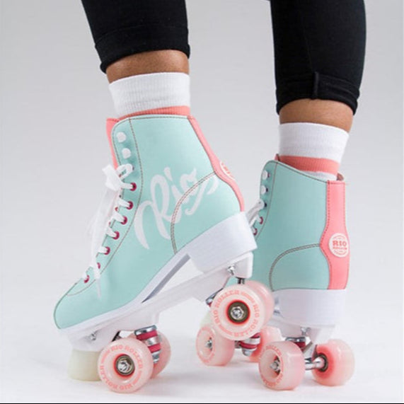 Rio Roller Script Teal and Coral Roller Skates - Lucky Skates