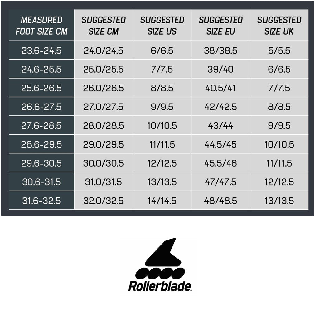 Rollerblade Twister Lightning Inline Skate Size Chart - Lucky Skates