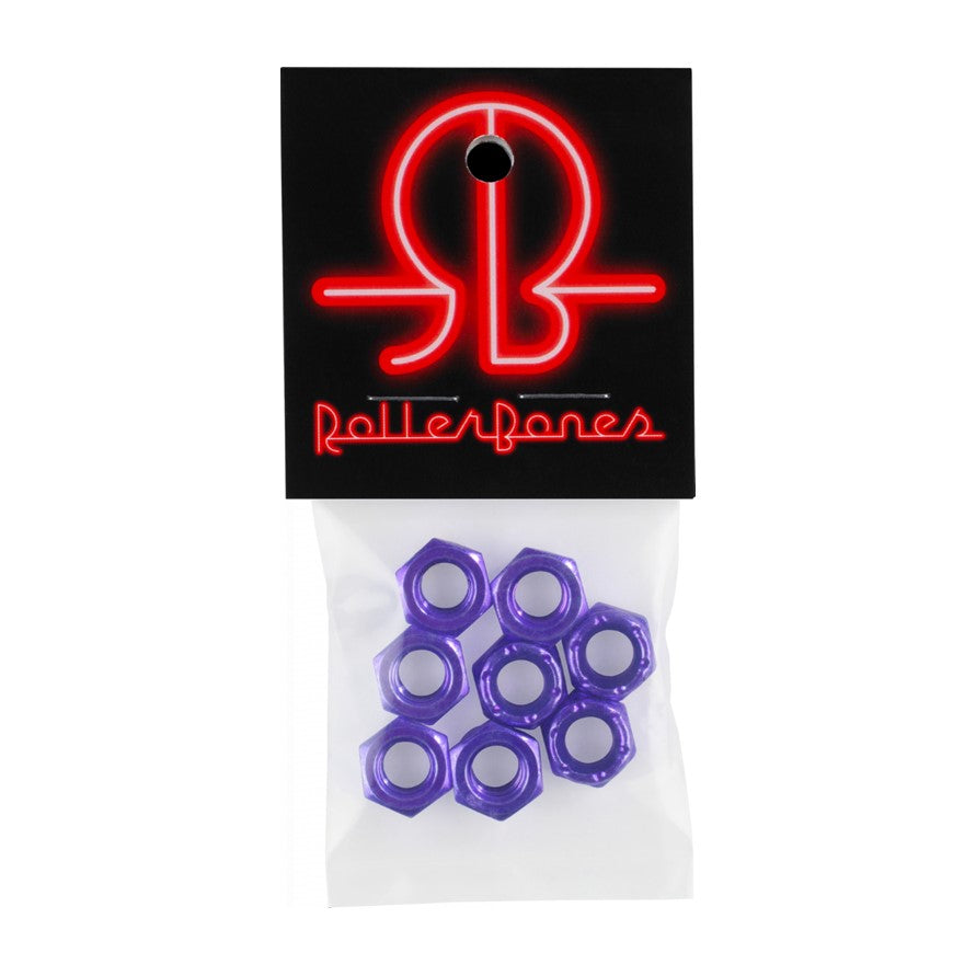 Rollerbones Coloured Wheel Axle Nuts Purple 8mm - 8 Pack - Lucky Skates