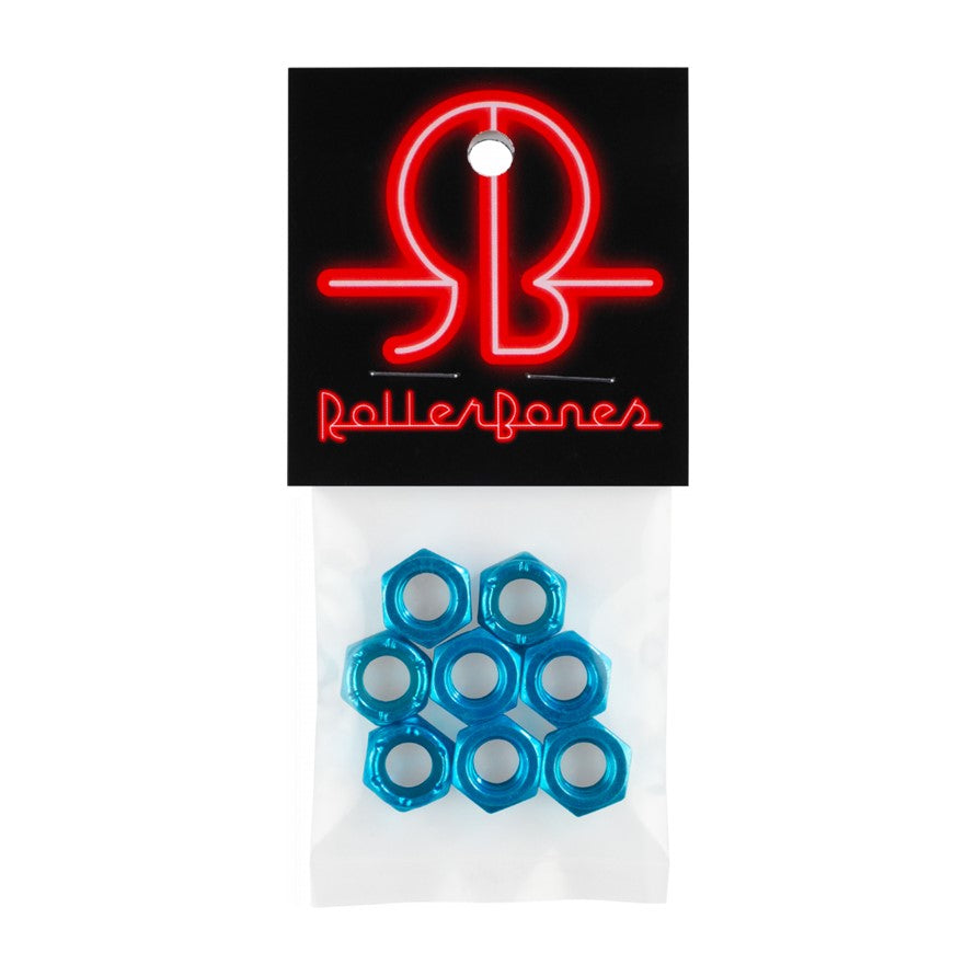 Rollerbones Coloured Wheel Axle Nuts Torquoise 8mm - 8 Pack - Lucky Skates