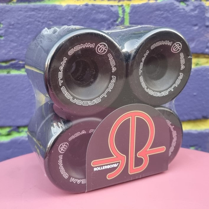 Rollerbones Team Logo Roller Skate Wheels Black 62mm 98A - 8 Pack - Lucky Skates