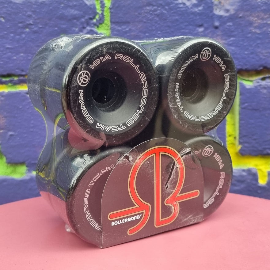 Rollerbones Team Logo Roller Skate Wheels Black 62mm 101A - 8 Pack - Lucky Skates
