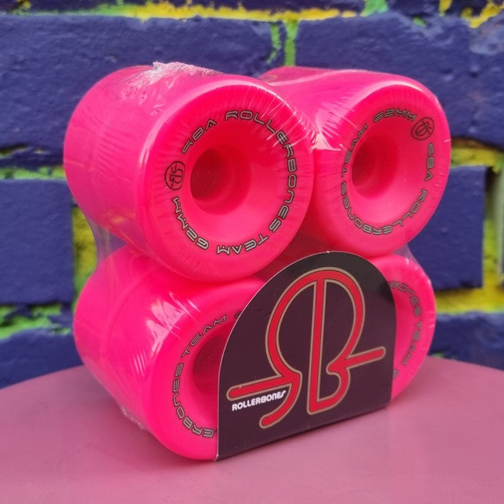 Rollerbones Team Logo Roller Skate Wheels Pink 62mm 98A - 8 Pack - Lucky Skates