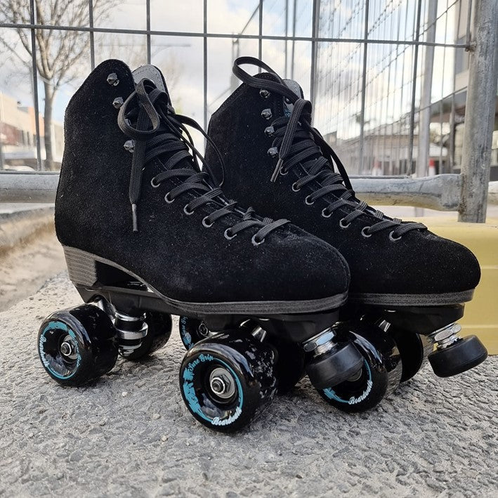 Sure-Grip Boardwalk Black Leather Suede Roller Skates - Lucky Skates