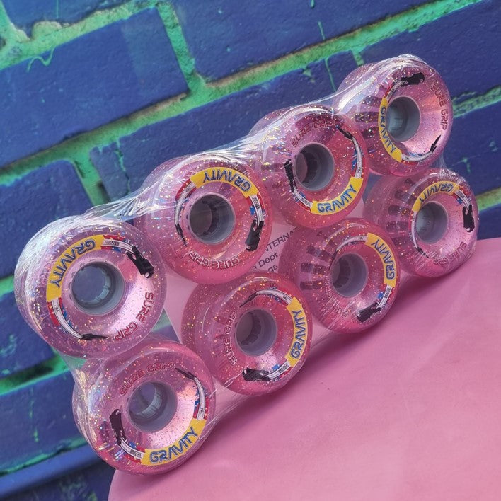 Sure-Grip Gravity Pink Glitter Outdoor Roller Skate Wheels 65mm 78A - 8 Pack - Lucky Skates