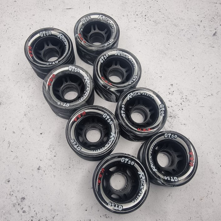 Sure-Grip GT50 Rock Indoor Roller Skate Wheels Black White 62mm 96A - 8 Pack - Lucky Skates