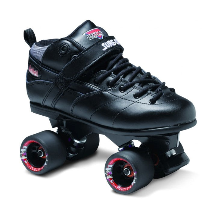Sure-Grip Rebel Avenger Black Leather Speed Derby Low Cut Roller Skates - Lucky Skates