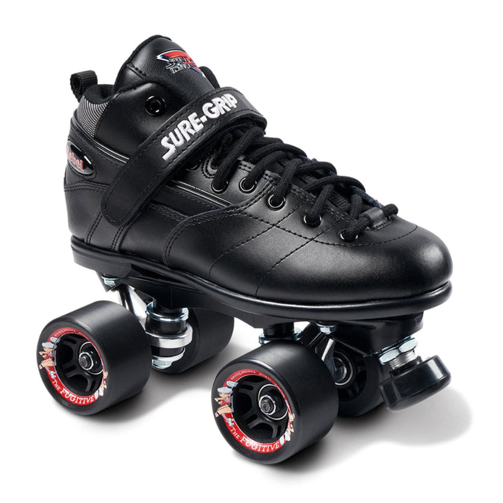 Sure-Grip Rebel Black Leather Speed  Derby Indoor Roller Skates - Lucky Skates