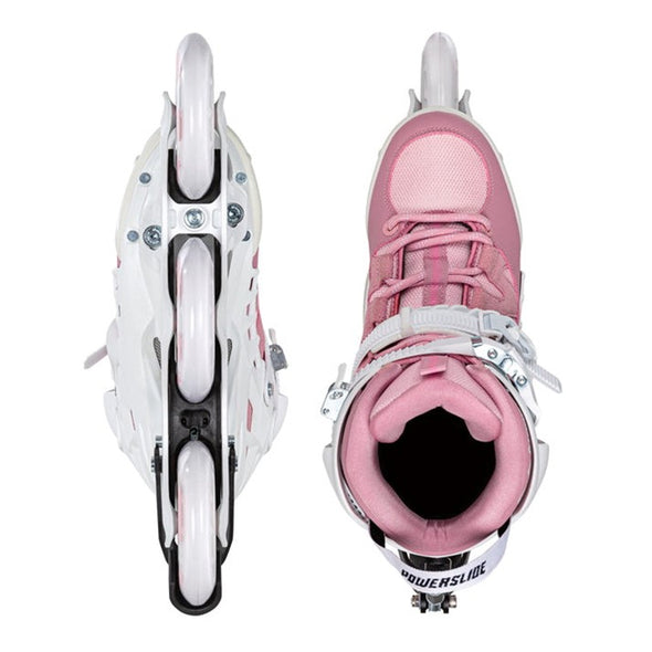 white pink argon recreation inline tri skates 110mm with automatic syncro brake system