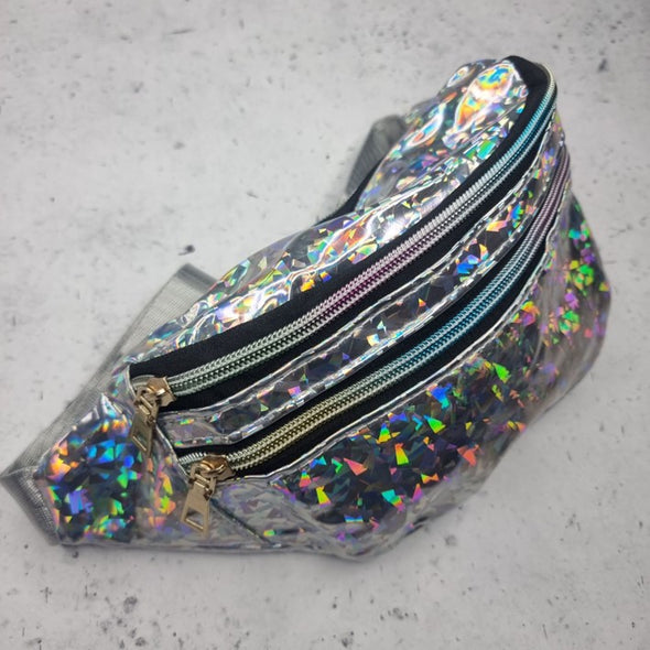 Holographic Shiny Fanny Pack Grey Strap