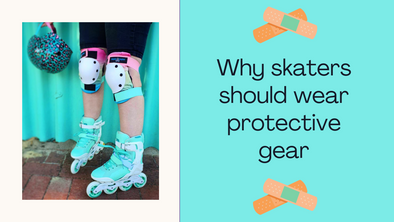 person wearing helmet, knee pads, skates 'Why skaters should wear protective gear'