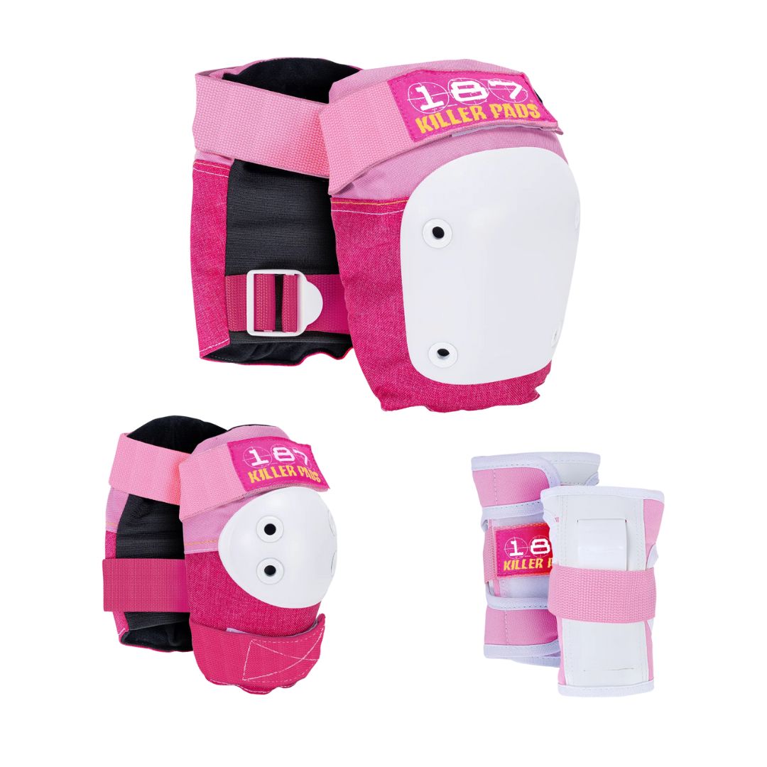 187 Killer Six Pack Kids Pad Set Pink Elbow Pads Knee Pads Wrist Guards - Lucky Skates 
