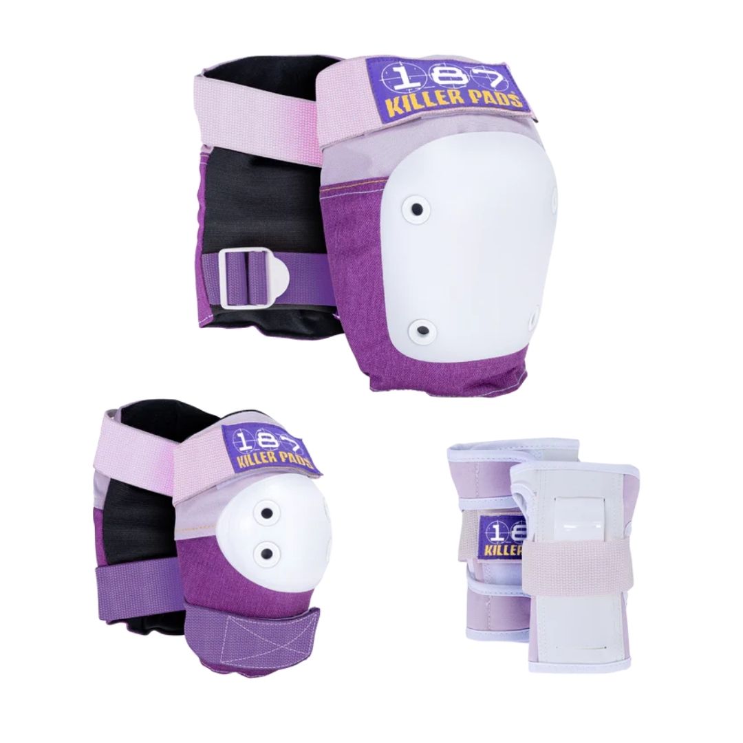 187 Killer Six Pack Padding Set Purple Knee Pads Wrist Guards Elbow Pads - Lucky Skates 