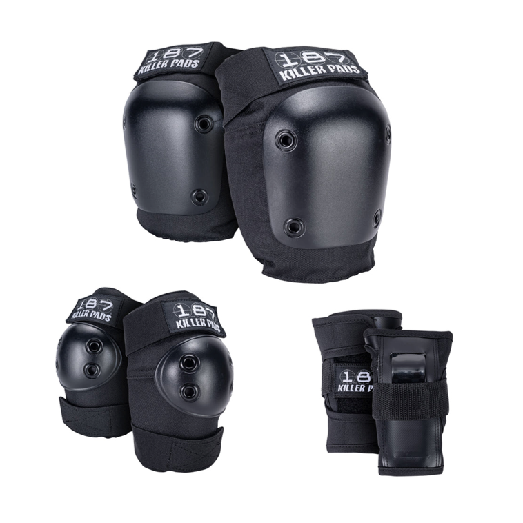 187 Killer Adult 6 Pack Black - Knee Pads / Elbow Pads / Wrist Guards - Lucky Skates