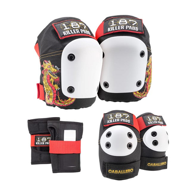187 Killer Adult 6 Pack Caballero Dragon Red - Knee Pads / Elbow Pads / Wrist Guards - Lucky Skates