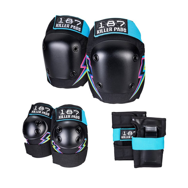 187 Killer Adult 6 Pack Electric Bolt Blue - Knee Pads / Elbow Pads / Wrist Guards - Lucky Skates