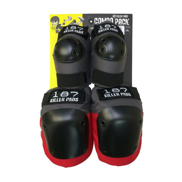 187 Killer Pads Combo Pack Red Grey - Knee Pads / Elbow Pads - Lucky Skates