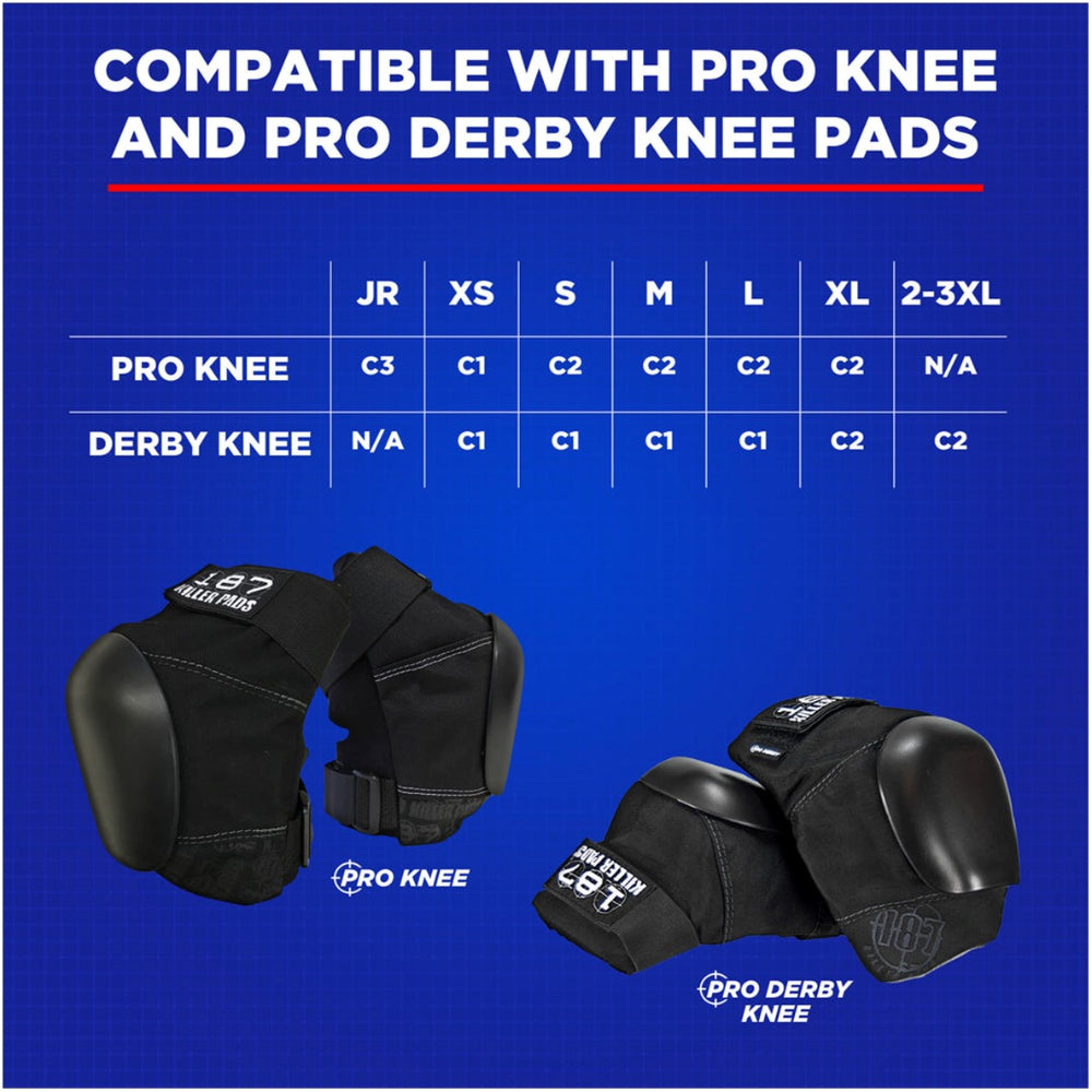 187 Killer Knee Recaps C! C2 187 Pro Derby Knee Pads, 187 Pro Knee Pads Size Chart - Lucky Skates