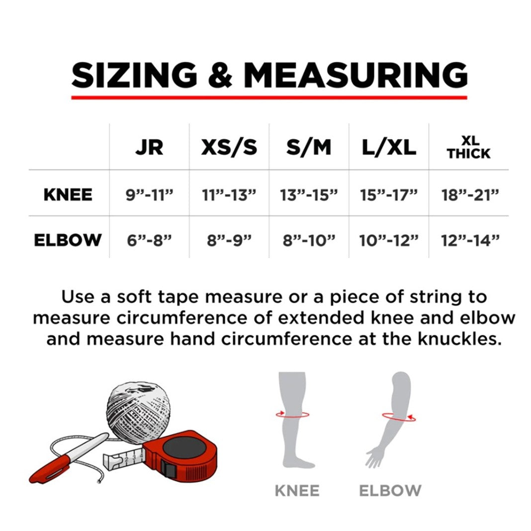 measuring and sizing for 187 combo knee elbow protective set from junior to thick