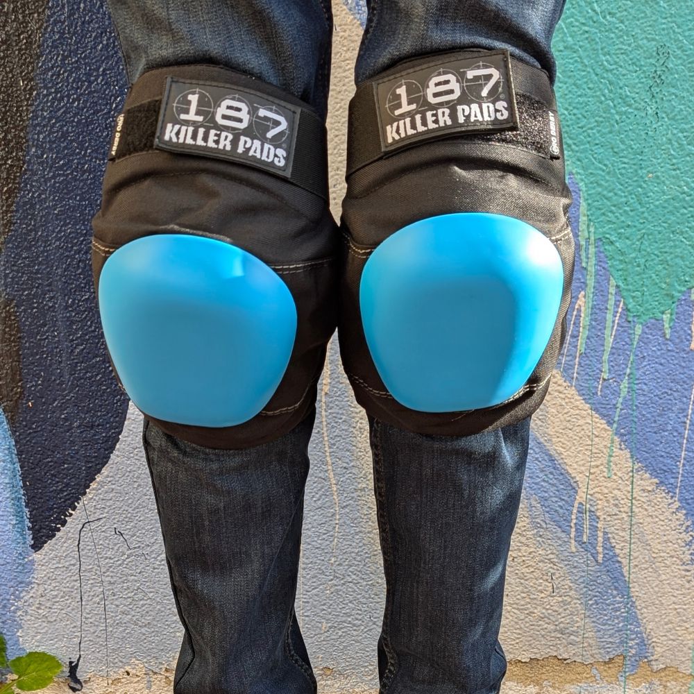 187 Killer Knee Cyan Blue Knee Recaps Lock  in C1 187 Pro Knee Pads, 187 Pro Derby Knee Pad Replacement Caps - Lucky Skates