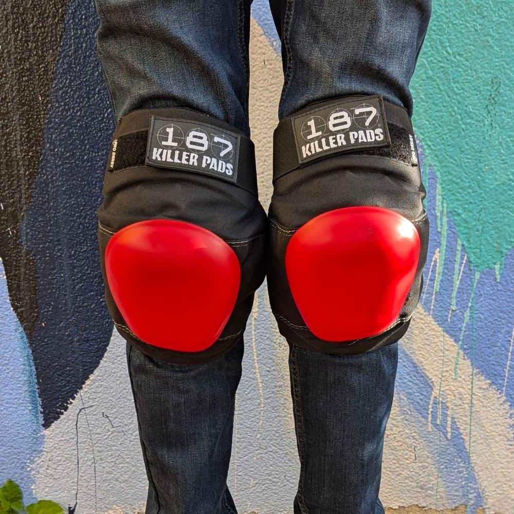 187 Killer Knee Red Knee Recaps Lock  in C1 187 Pro Knee Pads, 187 Pro Derby Knee Pad Replacement Caps - Lucky Skates