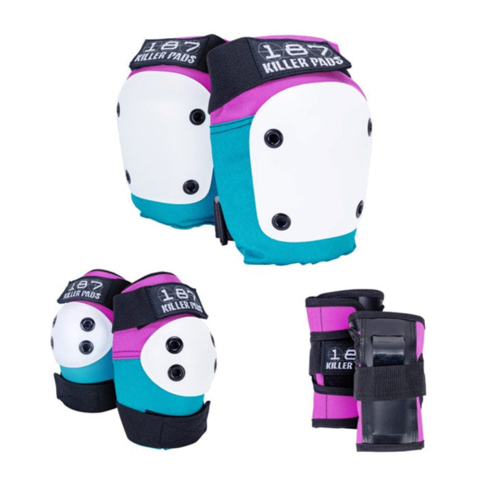 187 Killer Pads Adult 6 Pack Pink and Teal - Knee Pads / Elbow Pads / Wrist Guards - Lucky Skates