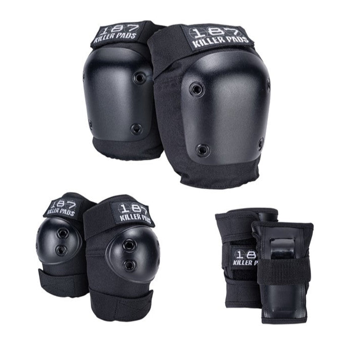 187 Killer Junior Pad Set Black - Knee Pads / Elbow Pads / Wrist Guards - Lucky Skates