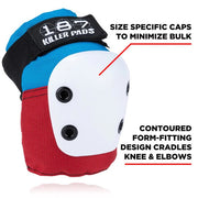187 Killer Junior Pad Set Blue/Red Knee Pads - Lucky Skates
