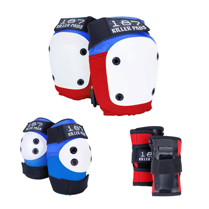 187 Killer Junior Pad Set Blue Red - Knee Pads / Elbow Pads / Wrist Guards - Lucky Skates