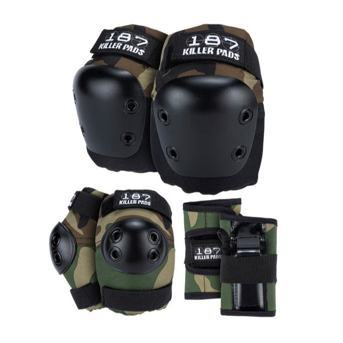 187 Killer Junior Pad Set Green Camo - Knee Pads / Elbow Pads / Wrist Guards - Lucky Skates